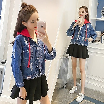 レディース　ライトアウター　デニムジャケット　ジージャン　Gジャン　フード付き　長袖　無地　大きいサイズ　カジュアル　大人可愛い　ストリート　フェミニン　デート　お出かけ　デイリー　ブルー　送料無料