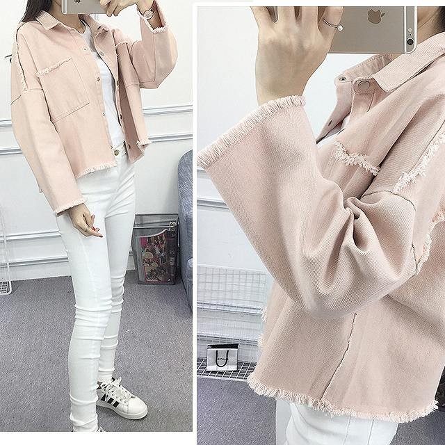 レディース　ライトアウター　ジャケット　切りっぱなし　長袖　無地　カジュアル　大人可愛い　ストリート　フェミニン　デート　お出かけ　デイリー　ホワイト　ピンク　グリーン　送料無料