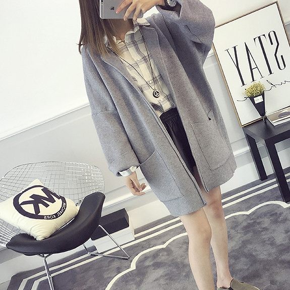 レディース　ライトアウター　ロング　カーディガン　コーディガン　ビッグシルエット　長袖　無地　フリーサイズ　カジュアル　大人可愛い　フェミニン　デート　お出かけ　デイリー　ピンク　ネイビー　グレー　ブラック　送料無料