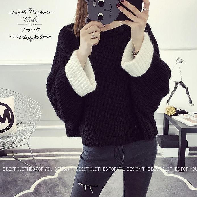 レディース　トップス　ニット　セーター　長袖　無地　ショート丈　ビッグシルエット　長袖　無地　フリーサイズ　カジュアル　大人可愛い　フェミニン　デート　お出かけ　デイリー　ブラック　ネイビー　レッド　送料無料