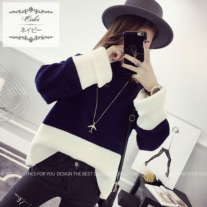 レディース　トップス　ニット　セーター　ハイネック　長袖　無地　ビッグシルエット　長袖　無地　フリーサイズ　カジュアル　大人可愛い　フェミニン　デート　お出かけ　デイリー　ネイビー　グリーン　ブラウン　送料無料