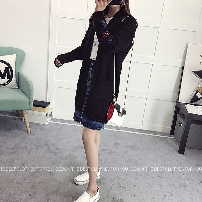 レディース　トップス　ロングカーディガン　アウター　コート　ニット　秋　刺繍　シンプル　カジュアル　可愛い　フェミニン　おしゃれ　デート　お出かけ　普段着　フリーサイズ　ホワイト　カーキ　ブラック　送料無料