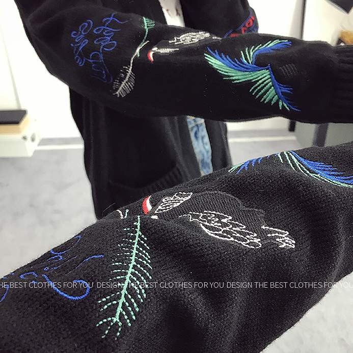 レディース　トップス　ロングカーディガン　アウター　コート　ニット　秋　刺繍　シンプル　カジュアル　可愛い　フェミニン　おしゃれ　デート　お出かけ　普段着　フリーサイズ　ホワイト　カーキ　ブラック　送料無料