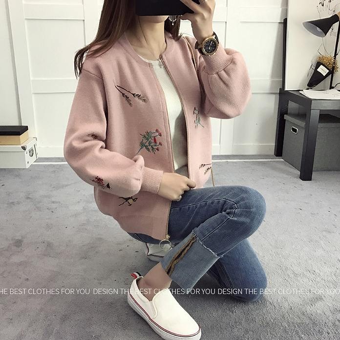 レディース　トップス　カーディガン　ジャケット　アウター　ニット　春　秋　シンプル　花柄　刺繍　カジュアル　可愛い　フェミニン　おしゃれ　普段着　通勤　通学　レッド　ピンク　送料無料