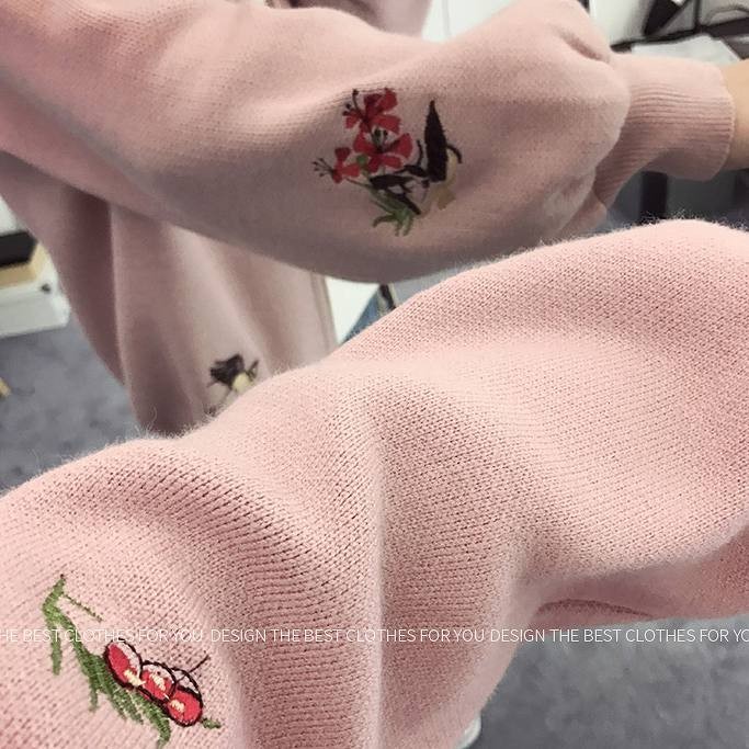 レディース　トップス　カーディガン　ジャケット　アウター　ニット　春　秋　シンプル　花柄　刺繍　カジュアル　可愛い　フェミニン　おしゃれ　普段着　通勤　通学　レッド　ピンク　送料無料