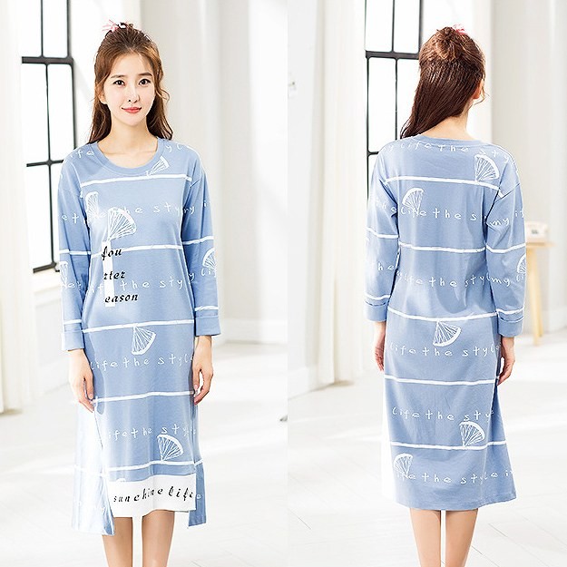レディース　メンズ　パジャマ　ナイトウェア　ネグリジュ　上下セット　ラウンドネック　ボーダー　長袖　ロングパンツ　カジュアル　大きいサイズ　ペアルック　お揃い　リラックス　ルームウェア　ラフスタイル　ブルー　送料無料