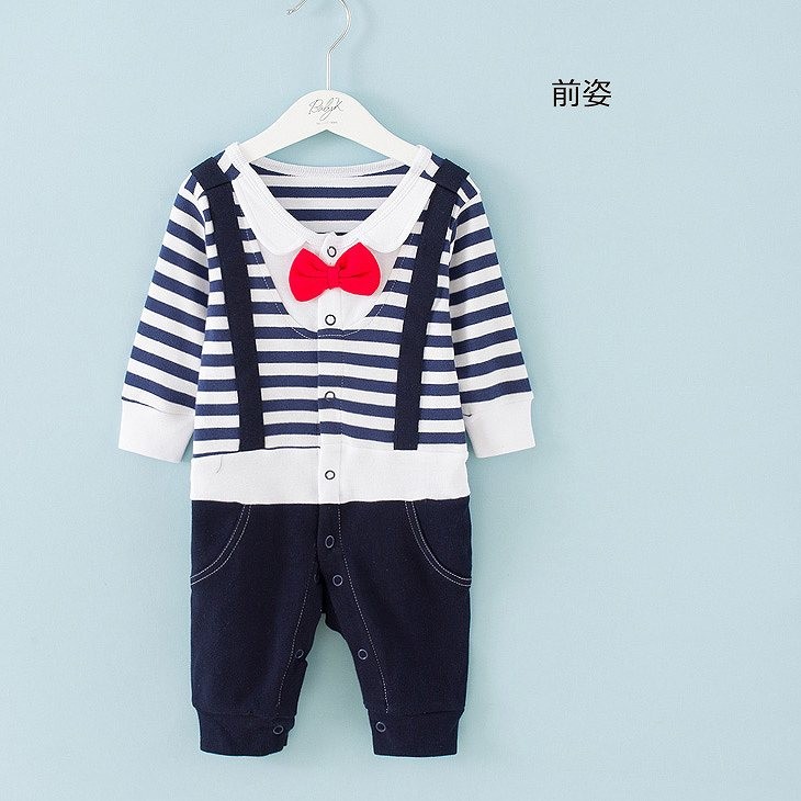 ベビー　キッズ　子供服　男　男の子　長袖　ロンパース　カバーオール　つなぎ　ボーダー　蝶ネクタイ　リボン　ホワイト　白　ブラック　黒　送料無料