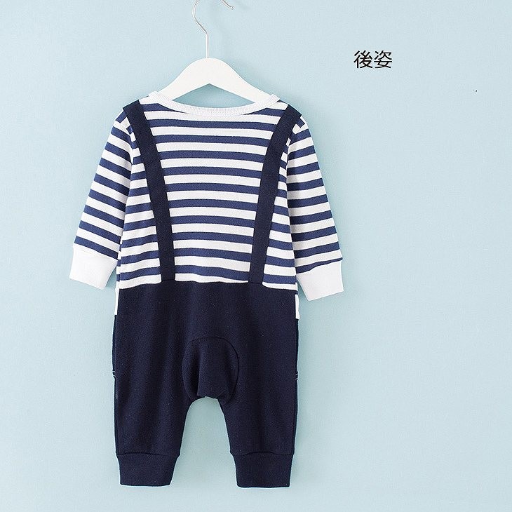 ベビー　キッズ　子供服　男　男の子　長袖　ロンパース　カバーオール　つなぎ　ボーダー　蝶ネクタイ　リボン　ホワイト　白　ブラック　黒　送料無料