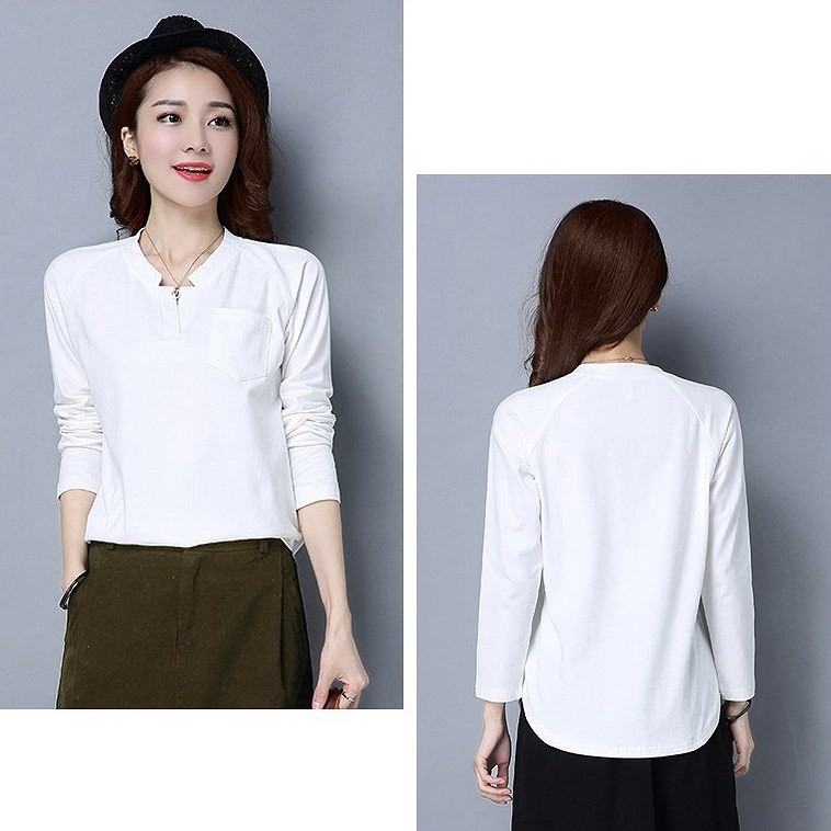 レディース　トップス　Tシャツ　長袖　無地　キーホールネック　綿　シンプル　大きいサイズ　ゆったり　おしゃれ　カジュアル　大人可愛い　フェミニン　デート　お出かけ　通勤　普段着　　ブルー　ピンク　ホワイト　ブラック　グリーン　送料無料