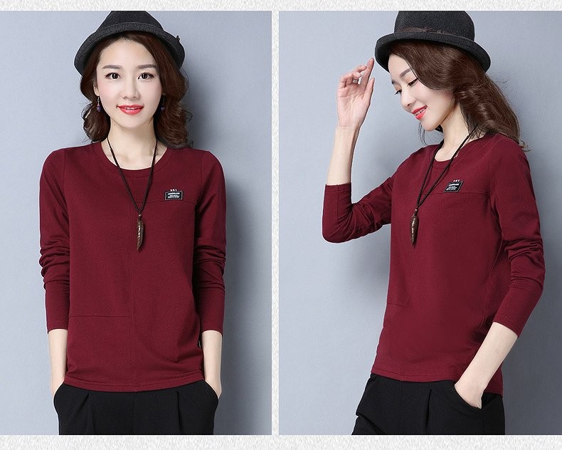 レディース　トップス　Tシャツ　長袖　無地　カットソー　綿　シンプル　大きいサイズ　ゆったり　おしゃれ　カジュアル　大人可愛い　フェミニン　デート　お出かけ　普段着　ワインレッド　ブルー　ブラウン　送料無料