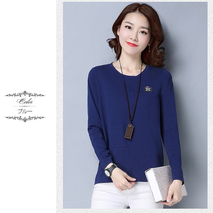 レディース　トップス　Tシャツ　長袖　無地　カットソー　綿　シンプル　大きいサイズ　ゆったり　おしゃれ　カジュアル　大人可愛い　フェミニン　デート　お出かけ　普段着　ワインレッド　ブルー　ブラウン　送料無料