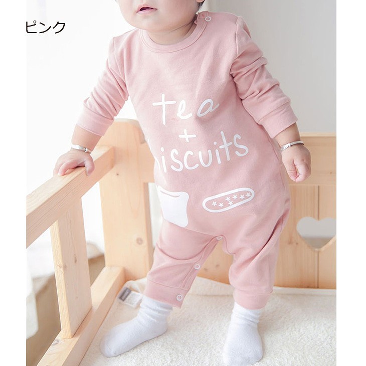 ベビー　キッズ　子供服　男　女　男の子　女の子　長袖　ロンパース　カバーオール　つなぎ　シンプル　ブルー　ピンク　送料無料