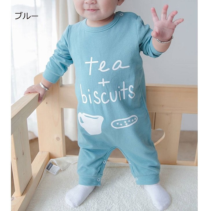 ベビー　キッズ　子供服　男　女　男の子　女の子　長袖　ロンパース　カバーオール　つなぎ　シンプル　ブルー　ピンク　送料無料