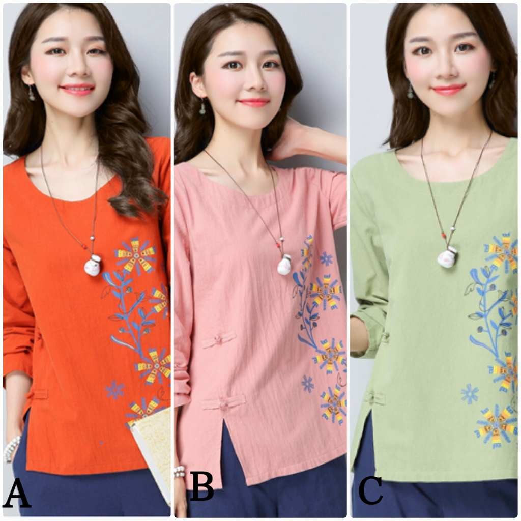 レディース　ロングTシャツ　ロンT　Uネック　刺繍　花柄　トップス　カジュアル　キュート　大人　可愛い　フェミニン　セクシー　おしゃれ　お出かけ　デイリー　グリーン　ピンク　オレンジ　Ｍ　Ｌ　XL　2XL　3XL　大きいサイズ　送料無料