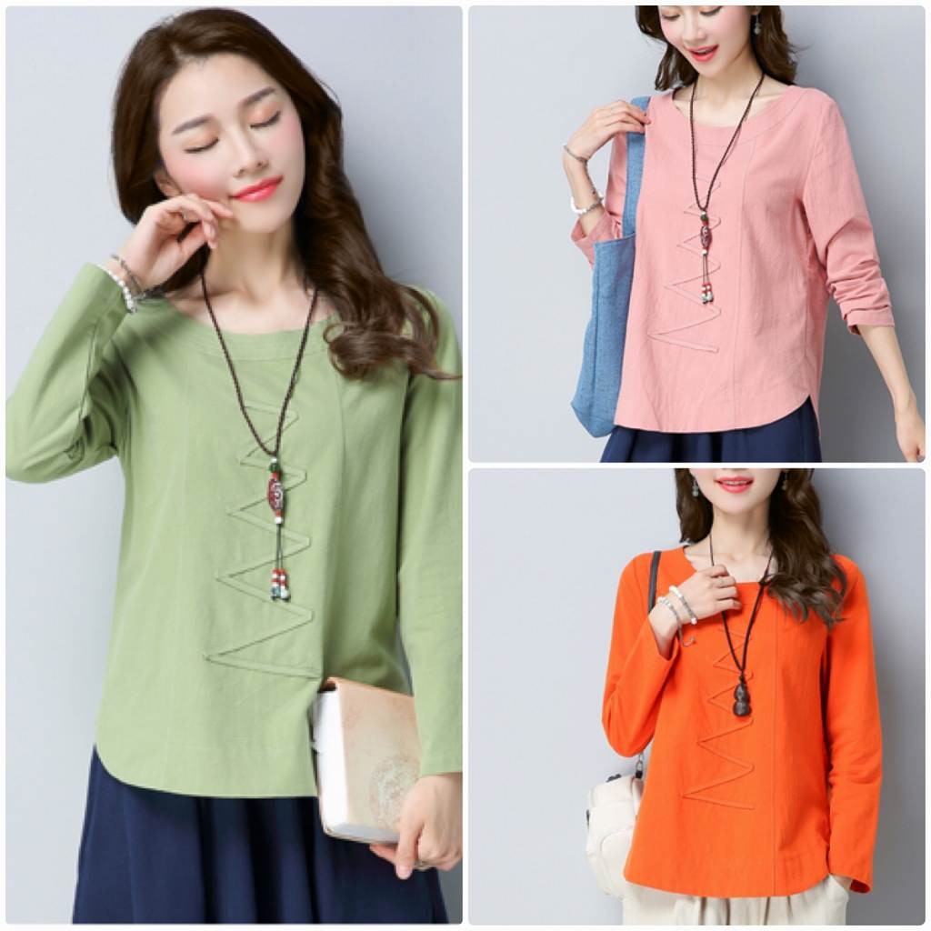 レディース　ラウンドネック　ロングTシャツ　ロンT　長袖　トップス　カジュアル　キュート　大人　可愛い　フェミニン　セクシー　おしゃれ　お出かけ　デイリー　グリーン　ピンク　オレンジ　Ｍ　Ｌ　XL　2XL　3XL　大きいサイズ　送料無料