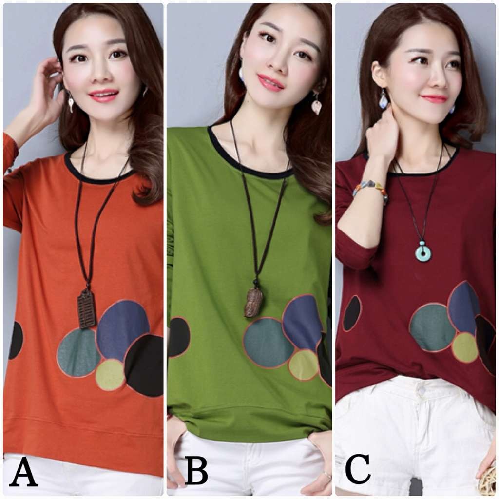 レディース　ラウンドネック　ロングTシャツ　ロンT　長袖　トップス　カジュアル　キュート　大人　可愛い　フェミニン　セクシー　おしゃれ　お出かけ　デイリー　グリーン　ワインレッド　オレンジ　Ｍ　Ｌ　XL　2XL　3XL　大きいサイズ　送料無料