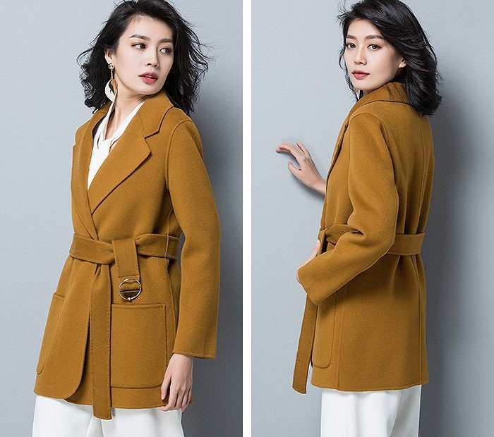 レディース　アウター　ウール　トレンチコート　ショート丈　ゆったり　無地　長袖　カジュアル　大人可愛い　フェミニン　オフィス　OL　通勤　防寒　秋冬　デート　お出かけ　デイリー　レッド　オリーブ　ブラウン　オフホワイト　送料無料