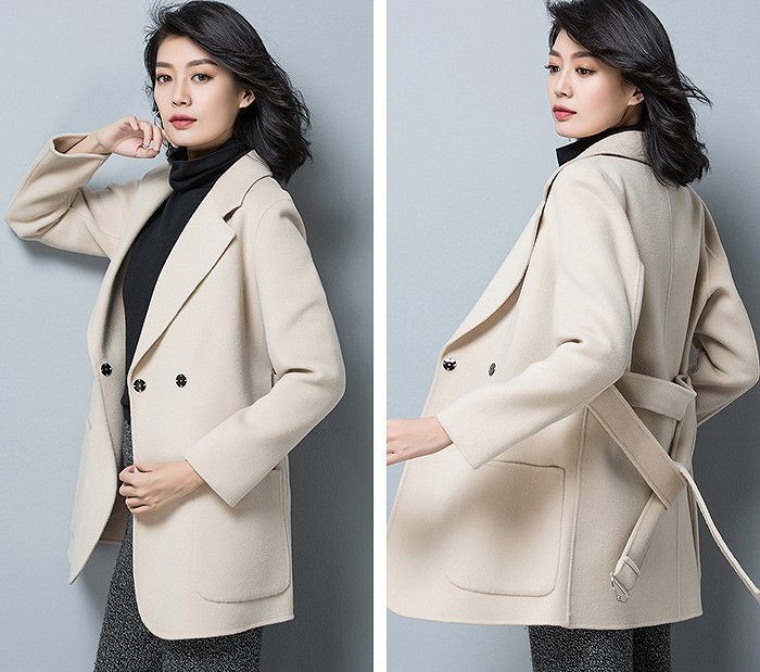 レディース　アウター　ウール　トレンチコート　ショート丈　ゆったり　無地　長袖　カジュアル　大人可愛い　フェミニン　オフィス　OL　通勤　防寒　秋冬　デート　お出かけ　デイリー　レッド　オリーブ　ブラウン　オフホワイト　送料無料