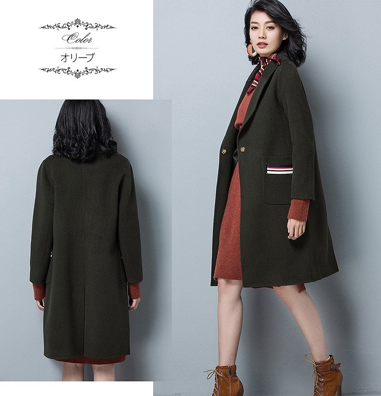 レディース　アウター　ウール　チェスターコート　ミディ丈　ゆったり　無地　長袖　カジュアル　大人可愛い　フェミニン　オフィス　OL　通勤　防寒　秋冬　デート　お出かけ　デイリー　オリーブ　オフホワイト　ブラック　送料無料