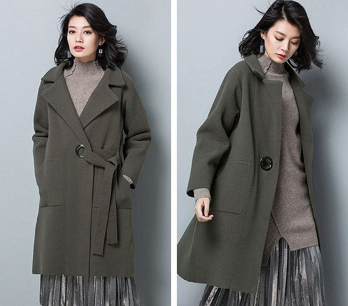 レディース　アウター　ウールコート　ミディ丈　ゆったり　無地　長袖　カジュアル　フリーサイズ　大人可愛い　フェミニン　オフィス　OL　通勤　防寒　秋冬　デート　お出かけ　デイリー　グレー　パープル　オリーブ　ブラック　送料無料