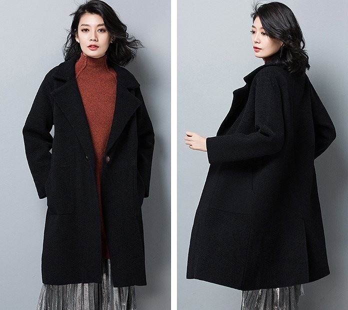 レディース　アウター　ウールコート　ミディ丈　ゆったり　無地　長袖　カジュアル　フリーサイズ　大人可愛い　フェミニン　オフィス　OL　通勤　防寒　秋冬　デート　お出かけ　デイリー　グレー　パープル　オリーブ　ブラック　送料無料