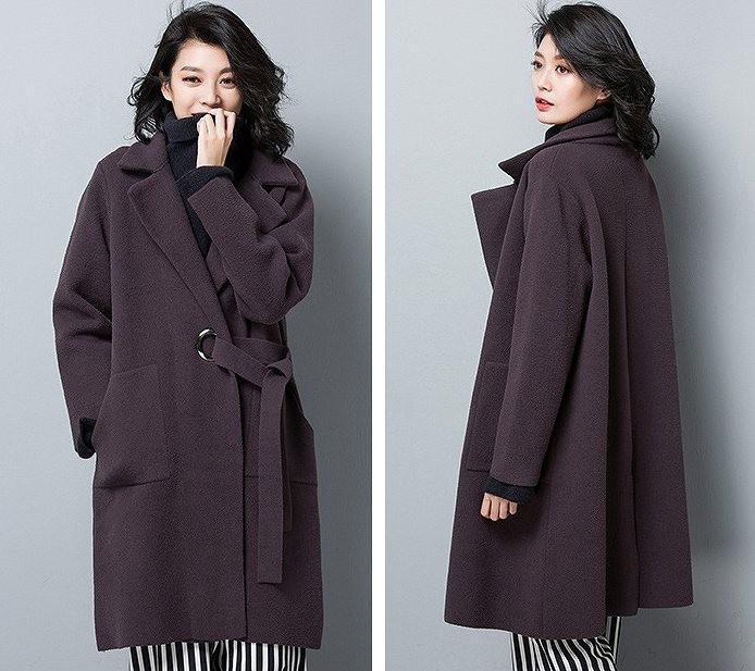 レディース　アウター　ウールコート　ミディ丈　ゆったり　無地　長袖　カジュアル　フリーサイズ　大人可愛い　フェミニン　オフィス　OL　通勤　防寒　秋冬　デート　お出かけ　デイリー　グレー　パープル　オリーブ　ブラック　送料無料
