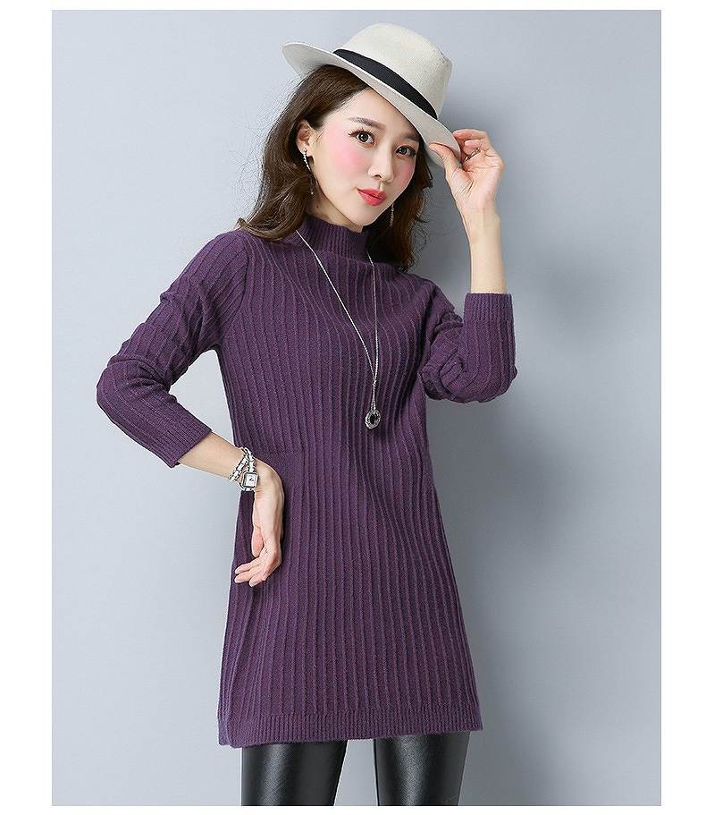 レディース　ニット　ワンピース　膝上丈　ハイネック　無地　長袖　フリーサイズ　カジュアル　大人可愛い　フェミニン　オフィス　OL　通勤　秋冬　デート　お出かけ　デイリー　グリーン　ブラック　ピンク　パープル　バイオレット　送料無料