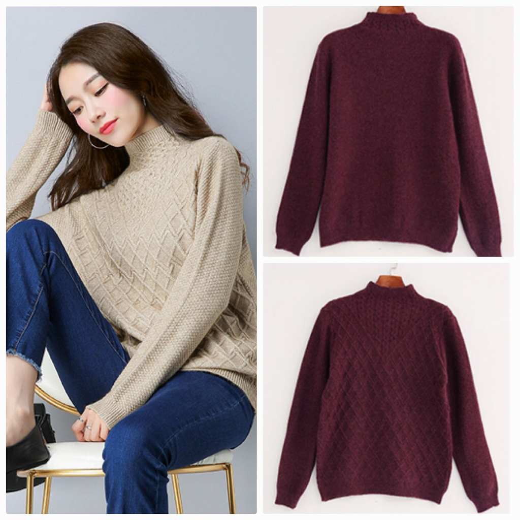レディース　ニット　セーター　シングルネック　長袖　秋　冬　トップス　カジュアル　キュート　大人　可愛い　フェミニン　おしゃれ　お出かけ　デイリー　パープル　ベージュ　オリーブ　ブラック　黒　フリーサイズ　ワンサイズ　送料無料