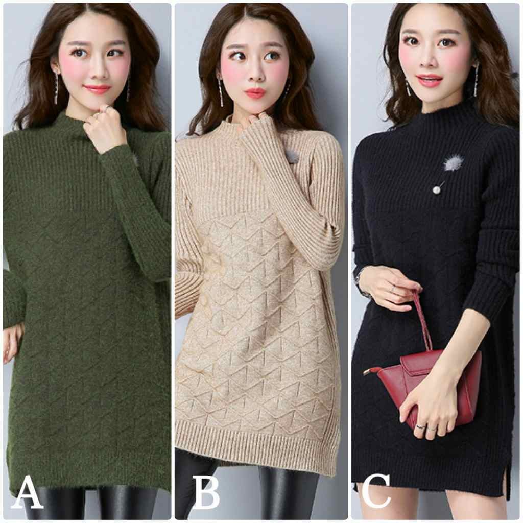 レディース　ニット　セーター　シングルネック　ロング丈　長袖　秋　冬　トップス　カジュアル　キュート　大人　可愛い　フェミニン　おしゃれ　お出かけ　デイリー　パープル　ベージュ　オリーブ　ブラック　黒　フリーサイズ　ワンサイズ　送料無料