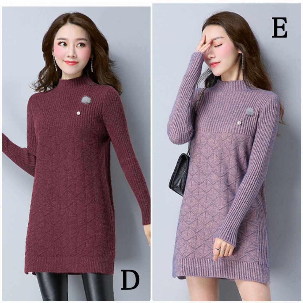 レディース　ニット　セーター　シングルネック　ロング丈　長袖　秋　冬　トップス　カジュアル　キュート　大人　可愛い　フェミニン　おしゃれ　お出かけ　デイリー　パープル　ベージュ　オリーブ　ブラック　黒　フリーサイズ　ワンサイズ　送料無料