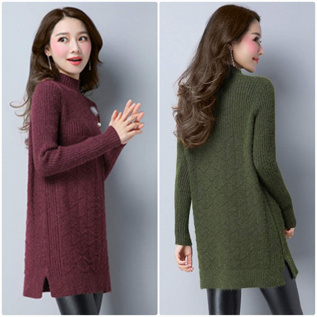 レディース　ニット　セーター　シングルネック　ロング丈　長袖　秋　冬　トップス　カジュアル　キュート　大人　可愛い　フェミニン　おしゃれ　お出かけ　デイリー　パープル　ベージュ　オリーブ　ブラック　黒　フリーサイズ　ワンサイズ　送料無料