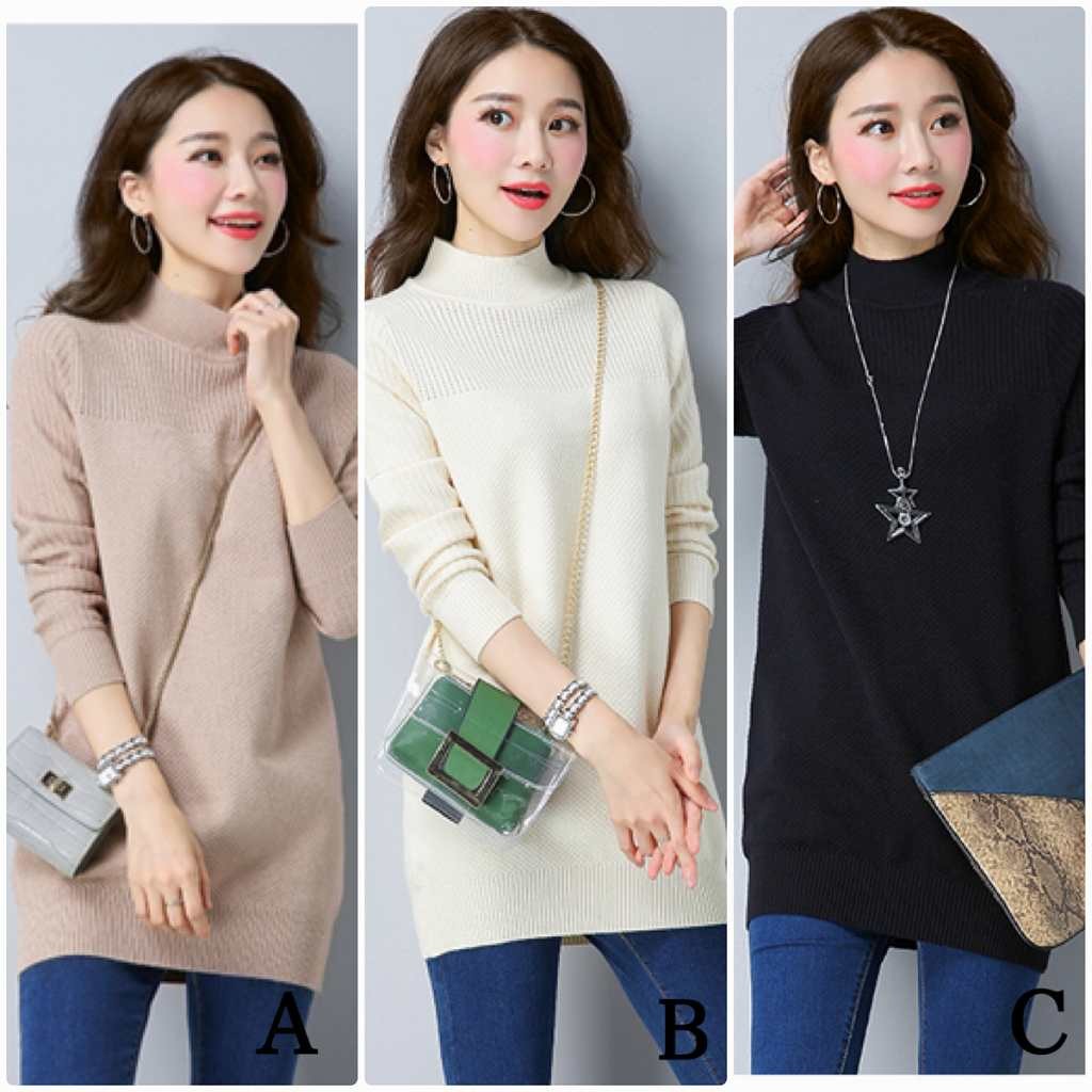 レディース　ニット　セーター　シングルネック　ロング丈　長袖　秋　冬　トップス　カジュアル　キュート　大人　可愛い　フェミニン　おしゃれ　お出かけ　デイリー　パープル　ベージュ　ピンク　ホワイト　ブラック　フリーサイズ　ワンサイズ　送料無料