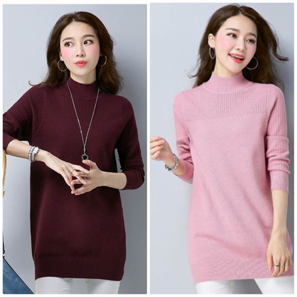 レディース　ニット　セーター　シングルネック　ロング丈　長袖　秋　冬　トップス　カジュアル　キュート　大人　可愛い　フェミニン　おしゃれ　お出かけ　デイリー　パープル　ベージュ　ピンク　ホワイト　ブラック　フリーサイズ　ワンサイズ　送料無料