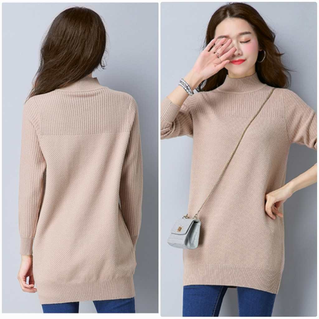 レディース　ニット　セーター　シングルネック　ロング丈　長袖　秋　冬　トップス　カジュアル　キュート　大人　可愛い　フェミニン　おしゃれ　お出かけ　デイリー　パープル　ベージュ　ピンク　ホワイト　ブラック　フリーサイズ　ワンサイズ　送料無料