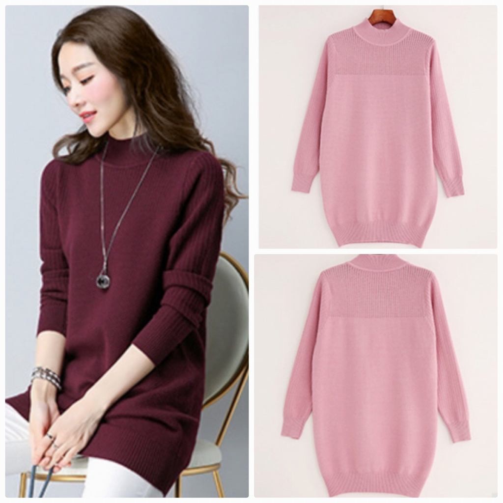 レディース　ニット　セーター　シングルネック　ロング丈　長袖　秋　冬　トップス　カジュアル　キュート　大人　可愛い　フェミニン　おしゃれ　お出かけ　デイリー　パープル　ベージュ　ピンク　ホワイト　ブラック　フリーサイズ　ワンサイズ　送料無料