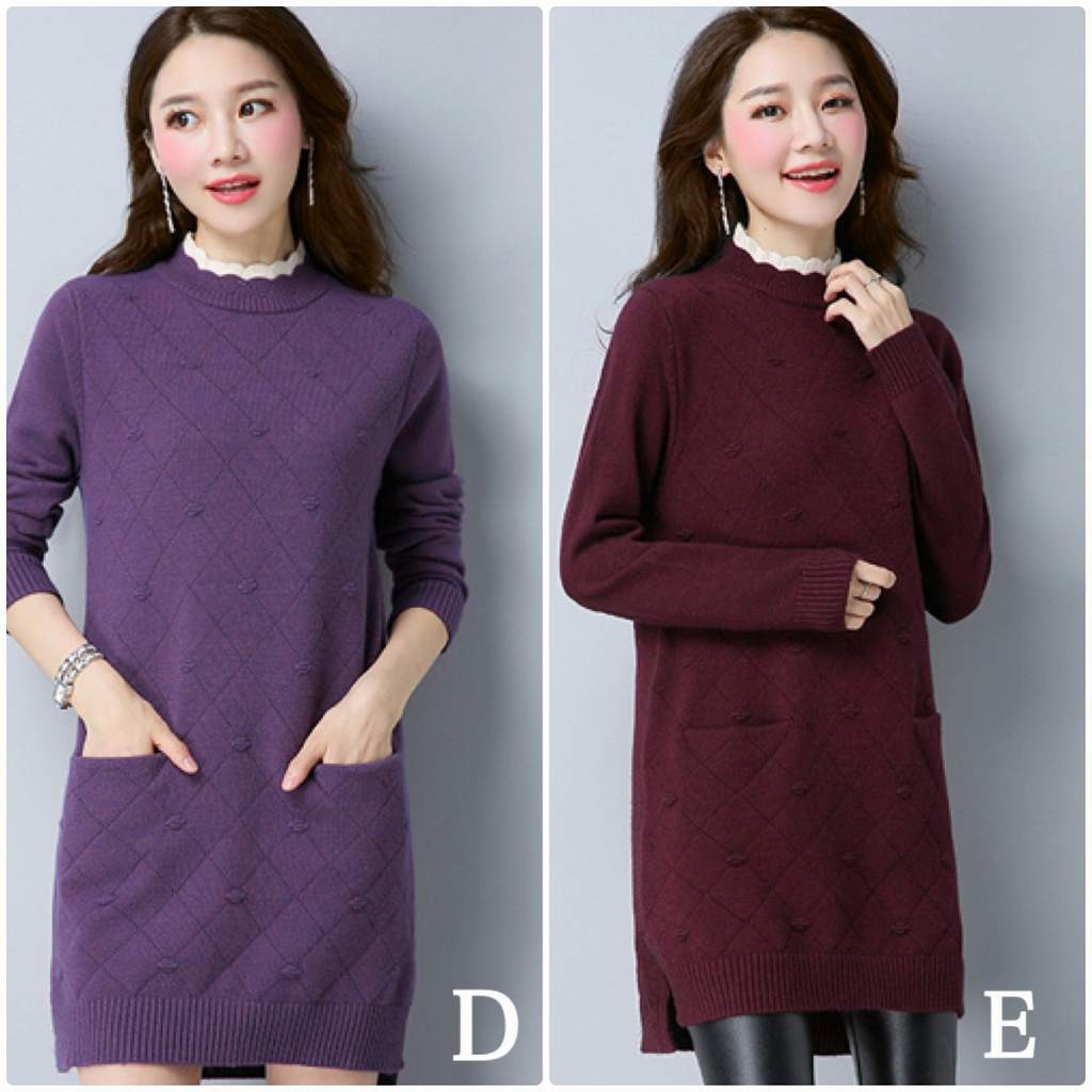 レディース　ニット　セーター　ロング丈　長袖　秋　冬　トップス　カジュアル　キュート　大人　可愛い　フェミニン　おしゃれ　お出かけ　デイリー　パープル　ベージュ　オリーブ　フリーサイズ　ワンサイズ　送料無料