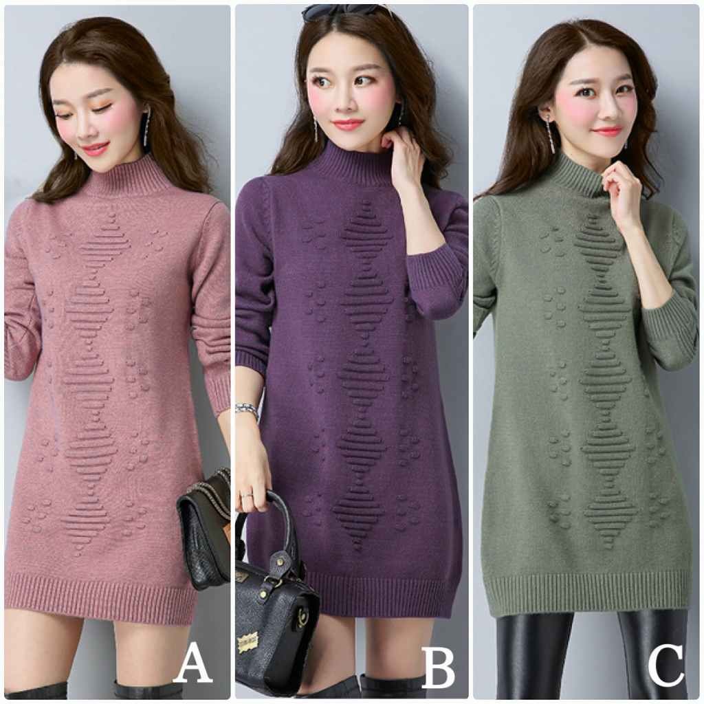 レディース　ニット　セーター　シングルネック　ロング丈　長袖　秋　冬　トップス　カジュアル　キュート　大人　可愛い　フェミニン　おしゃれ　お出かけ　デイリー　パープル　ベージュ　オリーブ　ホワイト　フリーサイズ　ワンサイズ　送料無料