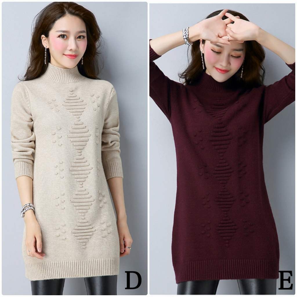 レディース　ニット　セーター　シングルネック　ロング丈　長袖　秋　冬　トップス　カジュアル　キュート　大人　可愛い　フェミニン　おしゃれ　お出かけ　デイリー　パープル　ベージュ　オリーブ　ホワイト　フリーサイズ　ワンサイズ　送料無料