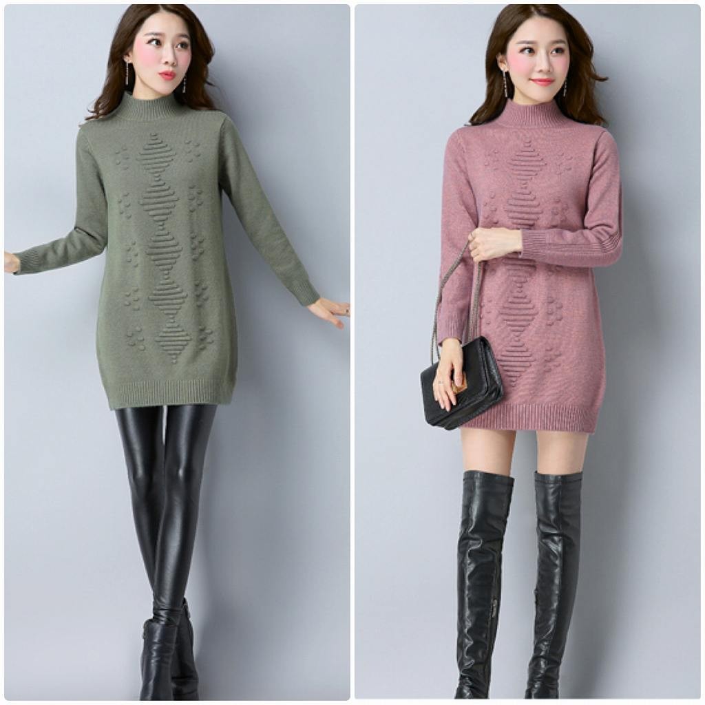 レディース　ニット　セーター　シングルネック　ロング丈　長袖　秋　冬　トップス　カジュアル　キュート　大人　可愛い　フェミニン　おしゃれ　お出かけ　デイリー　パープル　ベージュ　オリーブ　ホワイト　フリーサイズ　ワンサイズ　送料無料