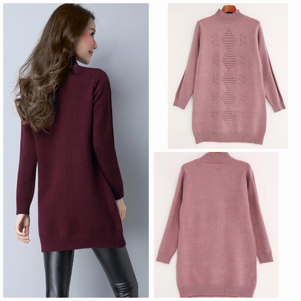 レディース　ニット　セーター　シングルネック　ロング丈　長袖　秋　冬　トップス　カジュアル　キュート　大人　可愛い　フェミニン　おしゃれ　お出かけ　デイリー　パープル　ベージュ　オリーブ　ホワイト　フリーサイズ　ワンサイズ　送料無料