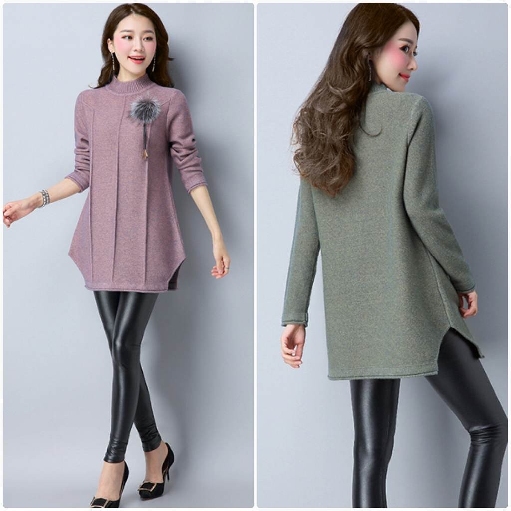 レディース　ニット　セーター　シングルネック　ロング丈　長袖　秋　冬　トップス　カジュアル　キュート　大人　可愛い　フェミニン　おしゃれ　お出かけ　デイリー　パープル　ベージュ　オリーブ　フリーサイズ　ワンサイズ　送料無料