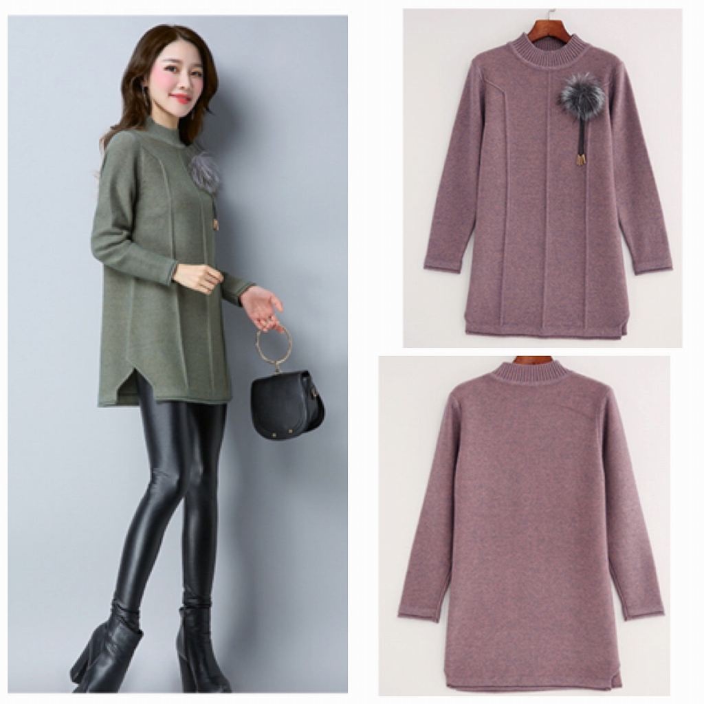 レディース　ニット　セーター　シングルネック　ロング丈　長袖　秋　冬　トップス　カジュアル　キュート　大人　可愛い　フェミニン　おしゃれ　お出かけ　デイリー　パープル　ベージュ　オリーブ　フリーサイズ　ワンサイズ　送料無料