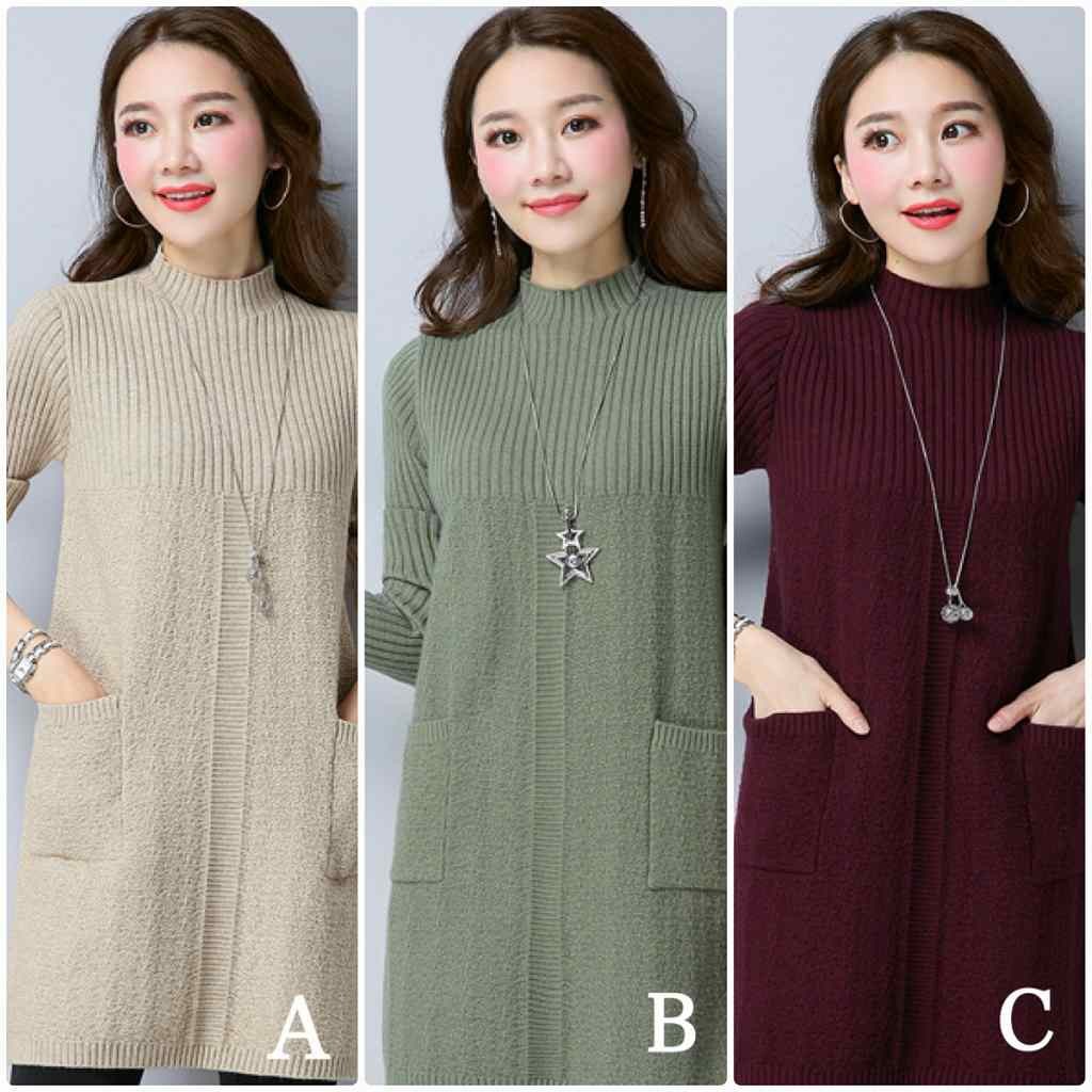 レディース　ニット　セーター　シングルネック　ロング丈　長袖　秋　冬　トップス　カジュアル　キュート　大人　可愛い　フェミニン　おしゃれ　お出かけ　デイリー　パープル　ベージュ　オリーブ　フリーサイズ　ワンサイズ　送料無料