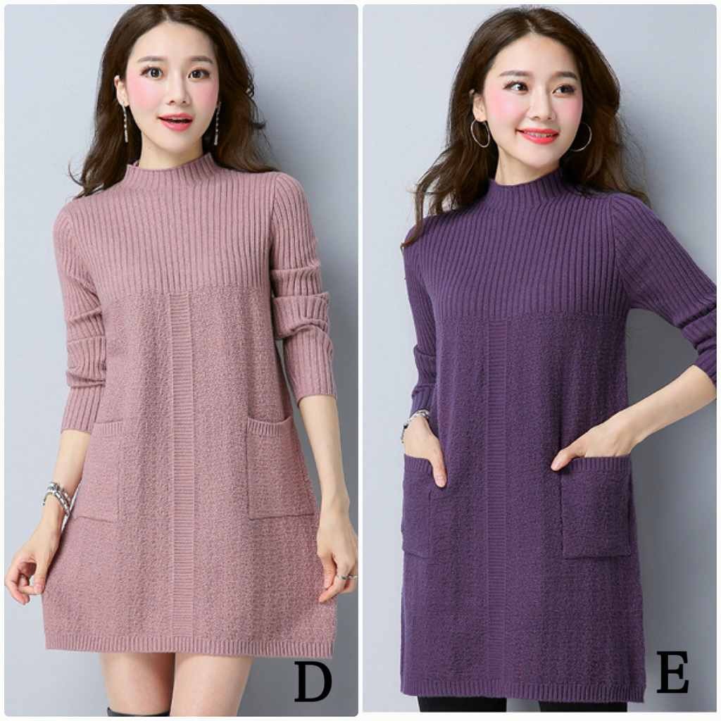 レディース　ニット　セーター　シングルネック　ロング丈　長袖　秋　冬　トップス　カジュアル　キュート　大人　可愛い　フェミニン　おしゃれ　お出かけ　デイリー　パープル　ベージュ　オリーブ　フリーサイズ　ワンサイズ　送料無料