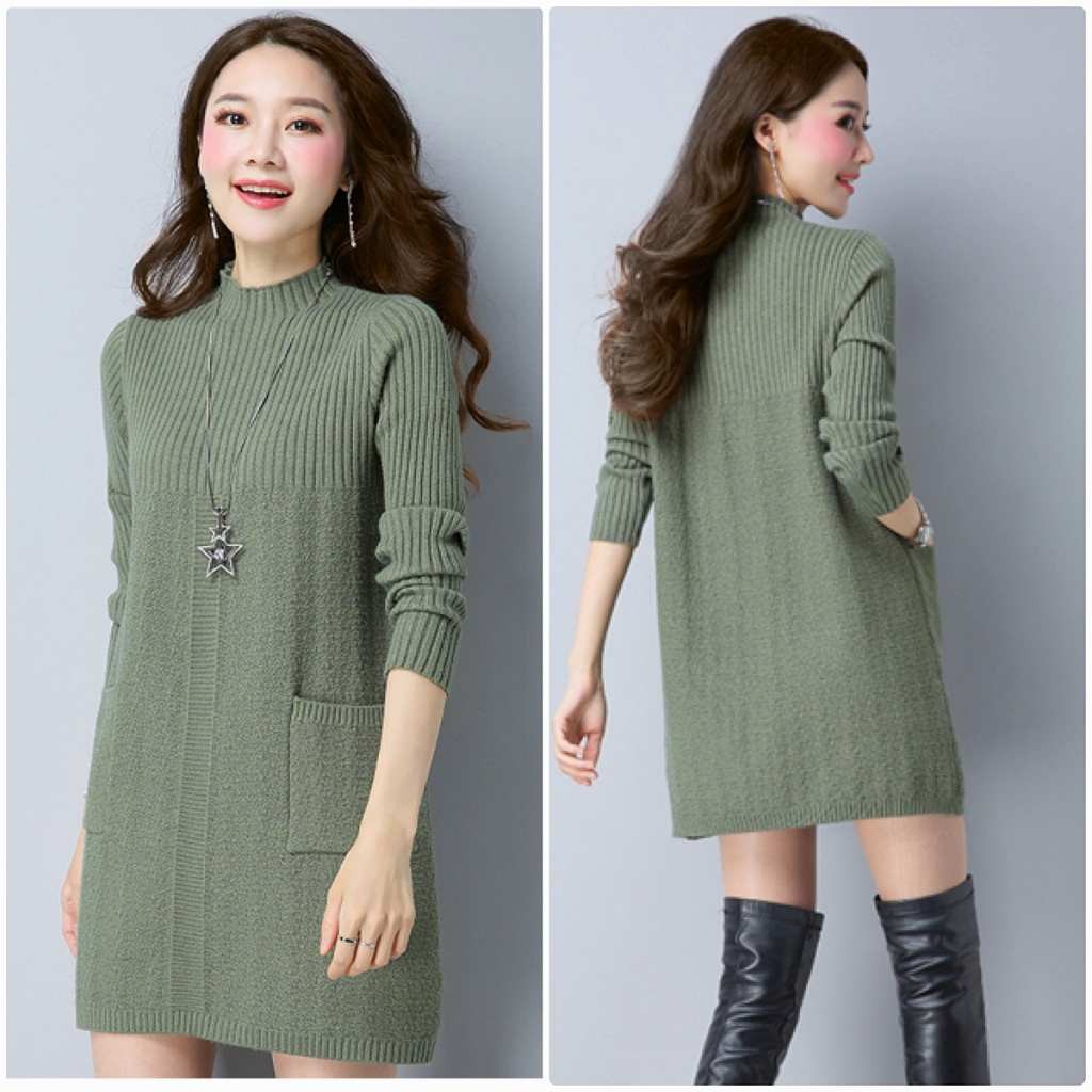 レディース　ニット　セーター　シングルネック　ロング丈　長袖　秋　冬　トップス　カジュアル　キュート　大人　可愛い　フェミニン　おしゃれ　お出かけ　デイリー　パープル　ベージュ　オリーブ　フリーサイズ　ワンサイズ　送料無料