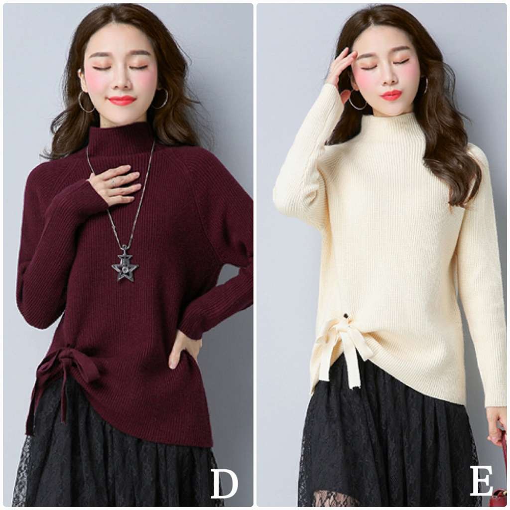 レディース　ニット　セーター　シングルネック　ロング丈　長袖　秋　冬　トップス　カジュアル　キュート　大人　可愛い　フェミニン　おしゃれ　お出かけ　デイリー　パープル　ベージュ　オリーブ　ブラック　フリーサイズ　ワンサイズ　送料無料