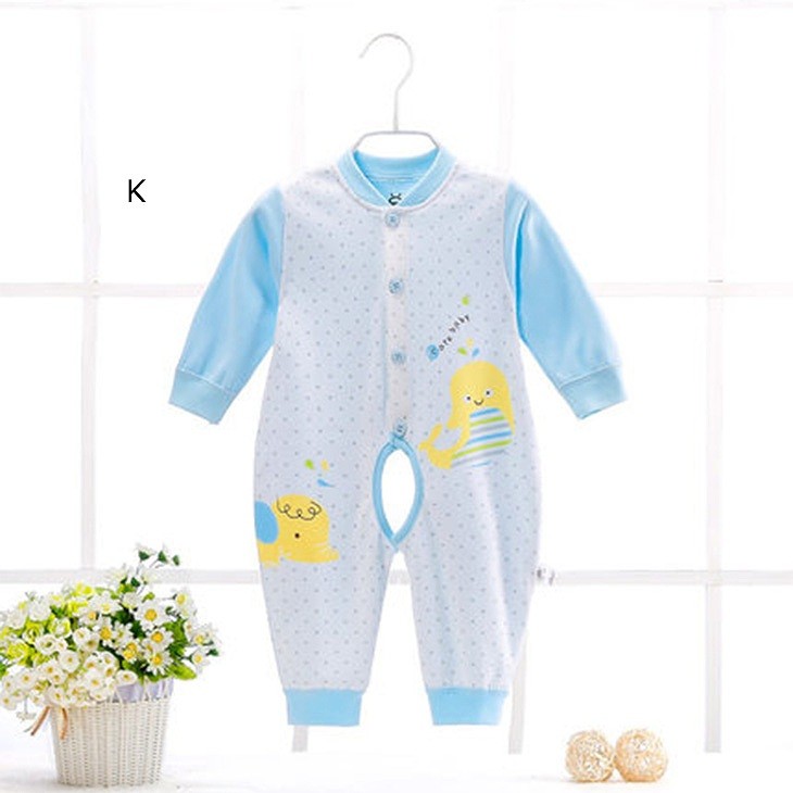 ベビー　キッズ　子供服　男　女　男の子　女の子　長袖　ロンパース　カバーオール　つなぎ　パジャマ　シンプル　ワンカラー　股開き　選べる　13種　バリエーション　ボーダー　ドット　アニマル　送料無料