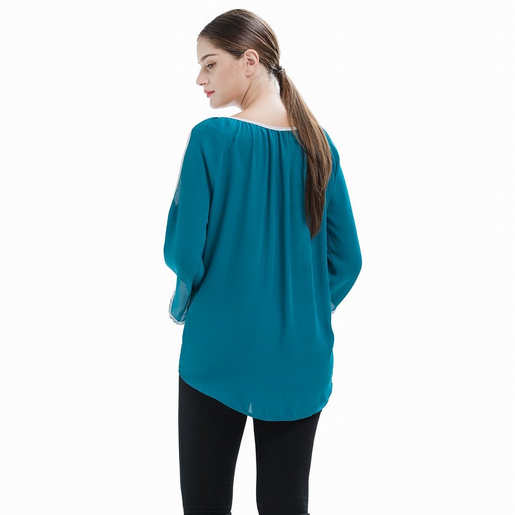 レディース　シフォン　ブラウス　ショルダーカット　ロングシャツ　長袖　ロングスリーブ　トップス　カジュアル　キュート　大人　可愛い　フェミニン　セクシー　おしゃれ　お出かけ　デイリー　ブラック　グリーン　S　M　L　XL　サイズ　送料無料