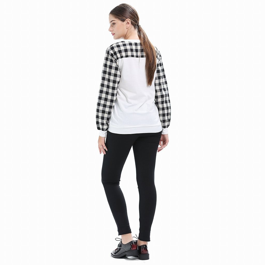 レディース　チェック柄　花柄　薔薇　ロングTシャツ　ロンT　クルーネック　長袖　ロングスリーブ　トップス　カジュアル　キュート　大人　可愛い　フェミニン　セクシー　おしゃれ　お出かけ　デイリー　ホワイト　S　M　L　XL　サイズ　送料無料