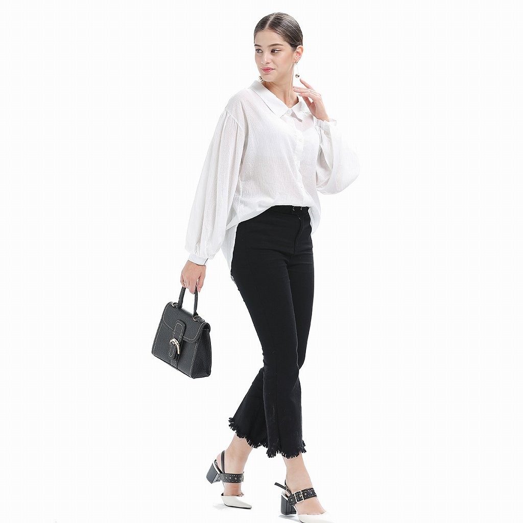 レディース　後ろリボン　ブラウス　ロングシャツ　長袖　ロングスリーブ　トップス　カジュアル　キュート　大人　可愛い　フェミニン　セクシー　おしゃれ　お出かけ　デイリー　ホワイト　白　フリーサイズ　ワンサイズ　送料無料